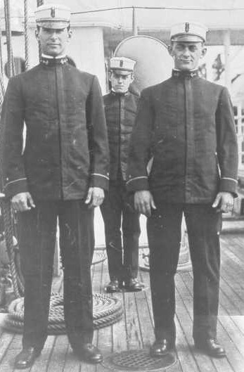 Cadet Elmer Stone (standing right) posing with other cadets on board a revenue cutter. (U.S. Coast Guard) Cadet Elmer Stone (standing right) posing with other cadets on board a revenue cutter. (U.S. Coast Guard)